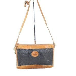 Vintage Dooney & Bourke Brown Black Pebbled Leather Logo Charm Handbag Purse